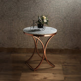 Premium Copper Metal Finish Coffee Side Table with Marble Top